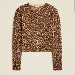 NWT J. Crew Featherweight Cashmere Cardigan, S, Leopard Jaguar brown spots